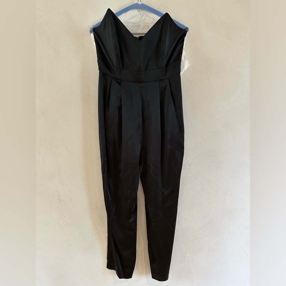 Michelle Mason Black Silk Strapless Jumpsuit